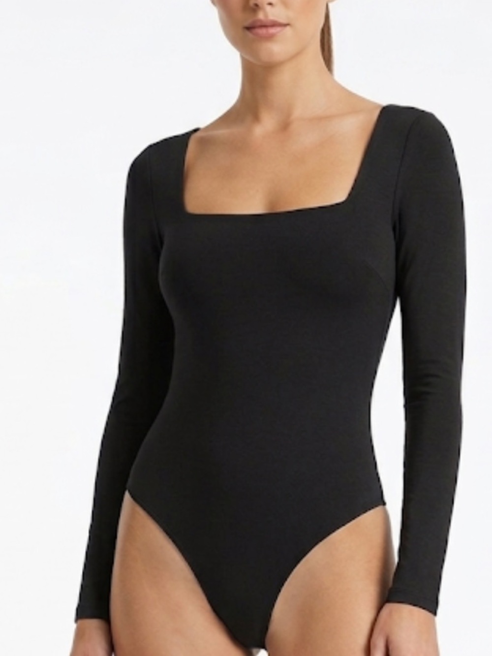 Babaton by Aritzia Black Long-Sleeve Square Neck Bodysuit size XL